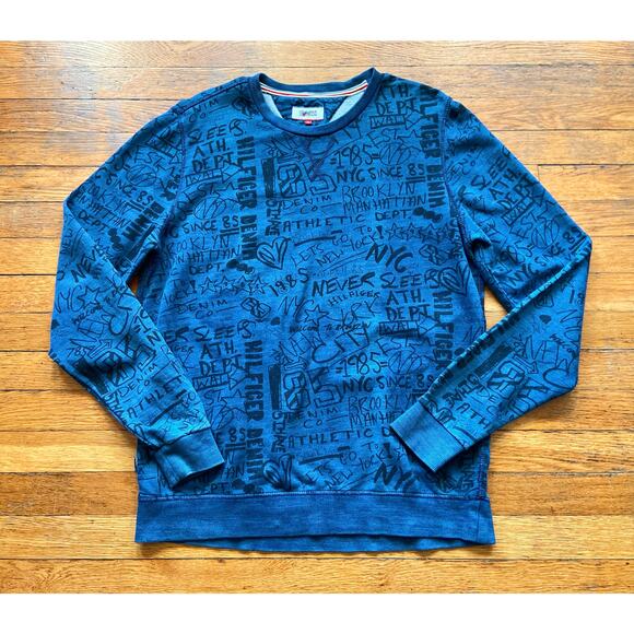 HILFIGER DENIM Blue New York Graffiti Sweatshirt Mens sz L - Picture 3 of 11